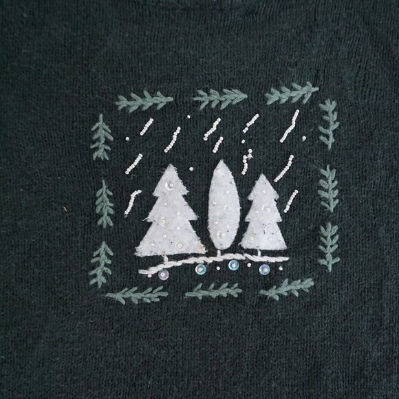 Vintage Christopher & Banks Green Hand-Embroidered Sweater Cabincore Winter L - Picture 9 of 10